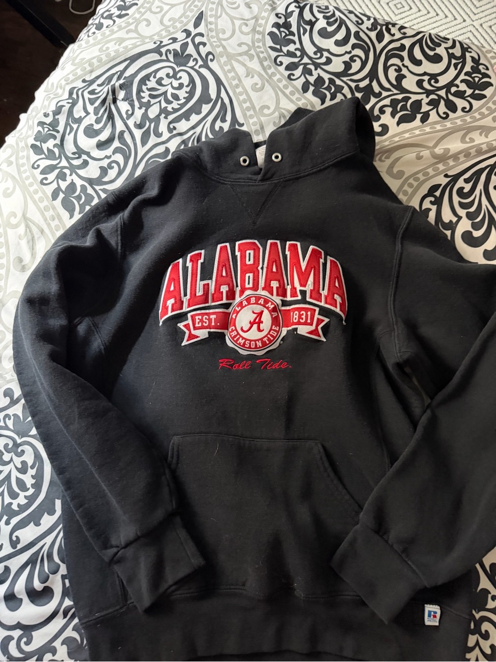 Russell Athletic Black Hoodie with Red Alabama Crest